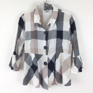 DAMEE Inc Black Tan Plaid Peplum Tunic XL